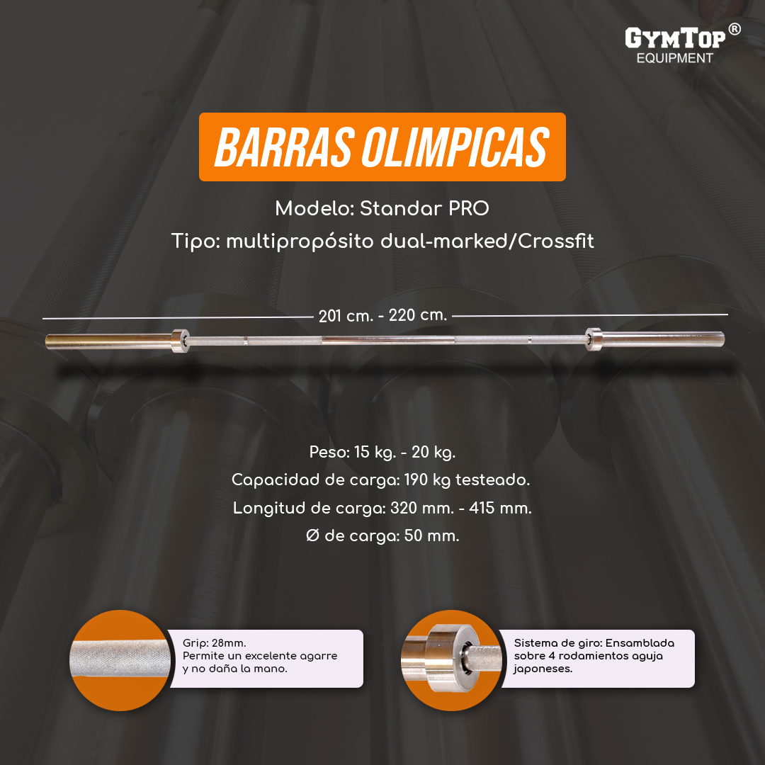 Barra Pro 2,20 mts – 20KG – GymTop Equipment